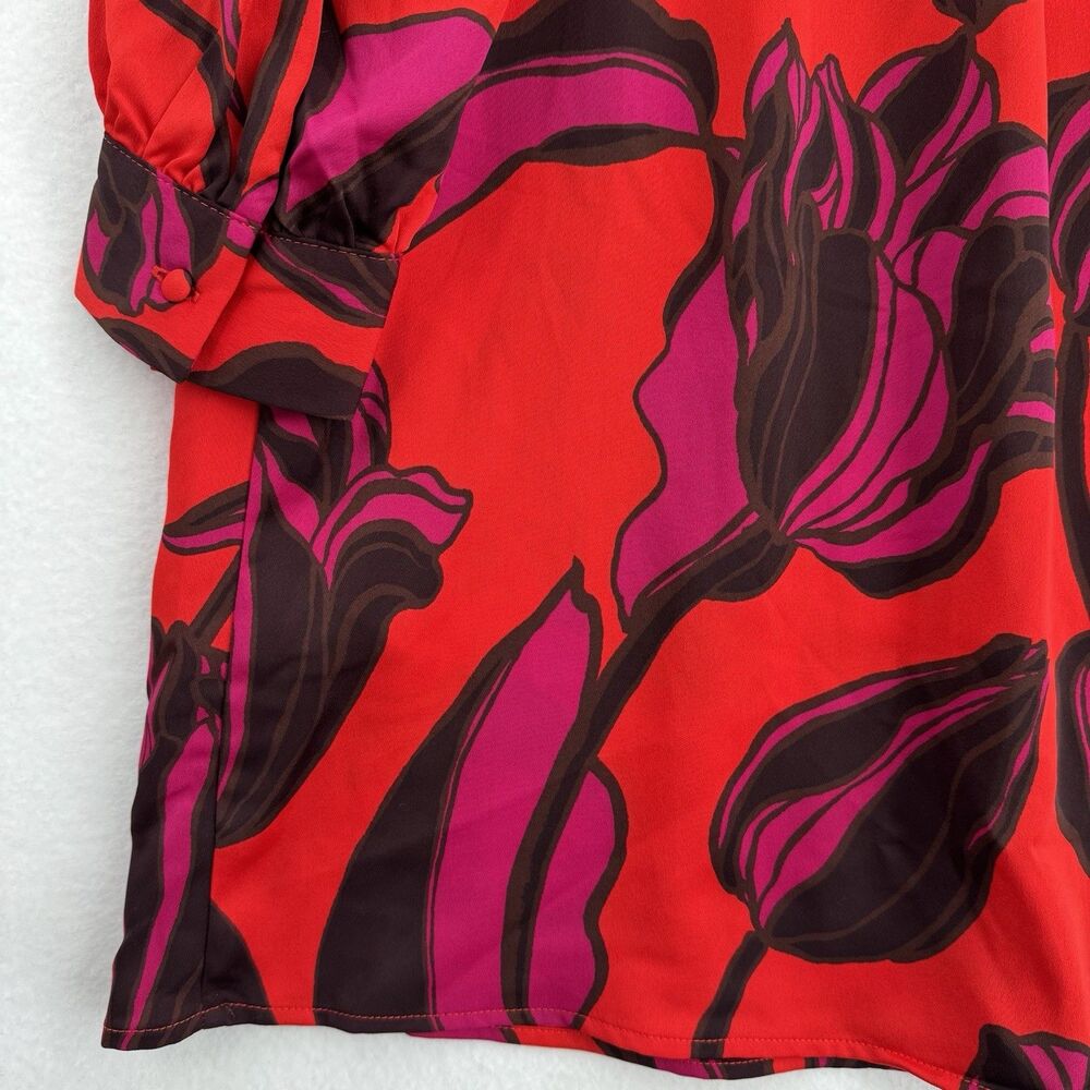 Who What Wear Floral Dress Womens Medium Red Pink Mock Neck Puff Sleeve Pockets - Picture 7 of 9